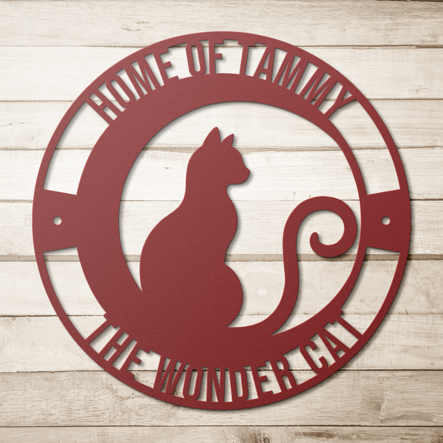 Cat_1_Metal_Sign_Red_Simple_Wood_BKGD_Mockup.png