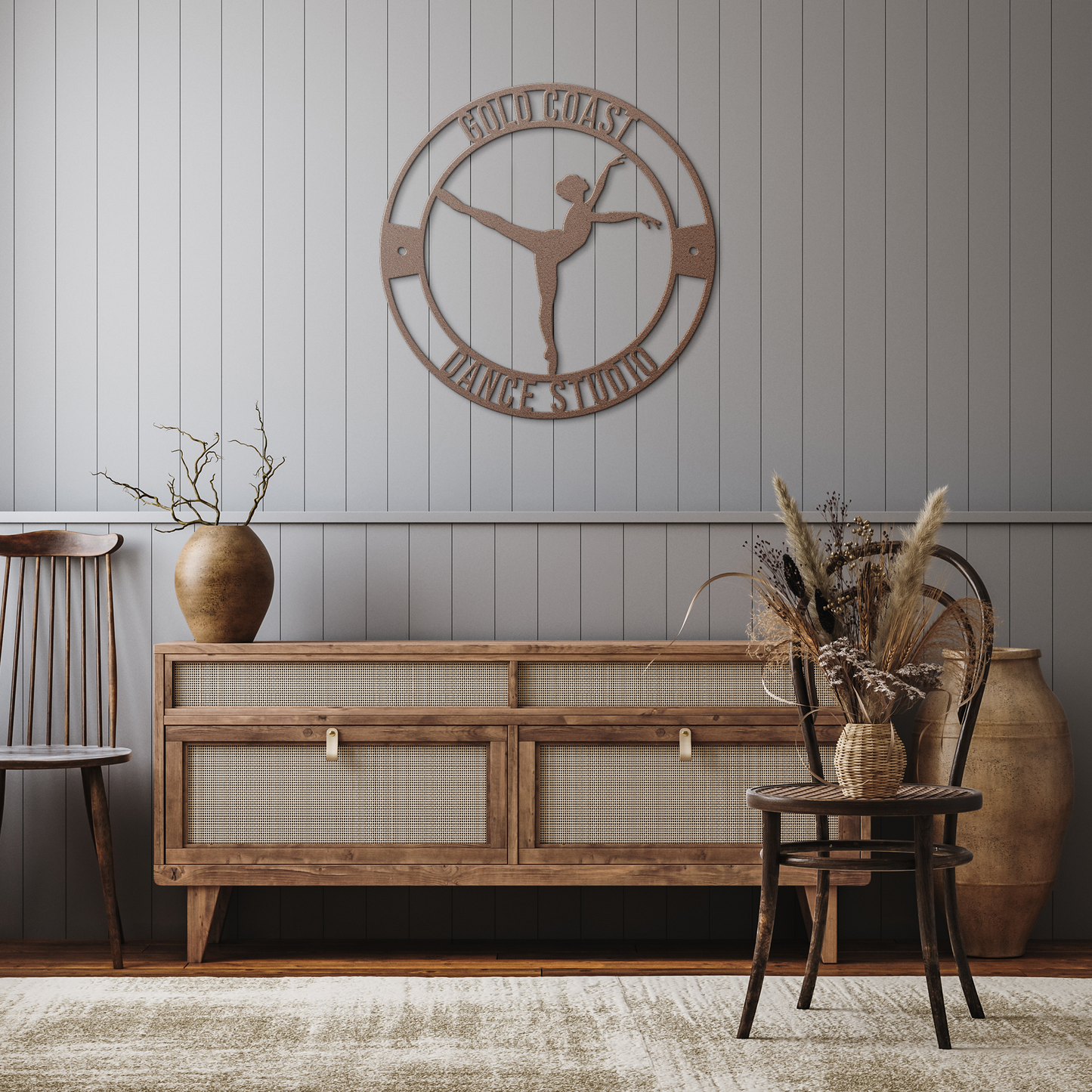 Dancer_1_Metal_Sign_Copper_Rustic_Hallway_Mockup.png