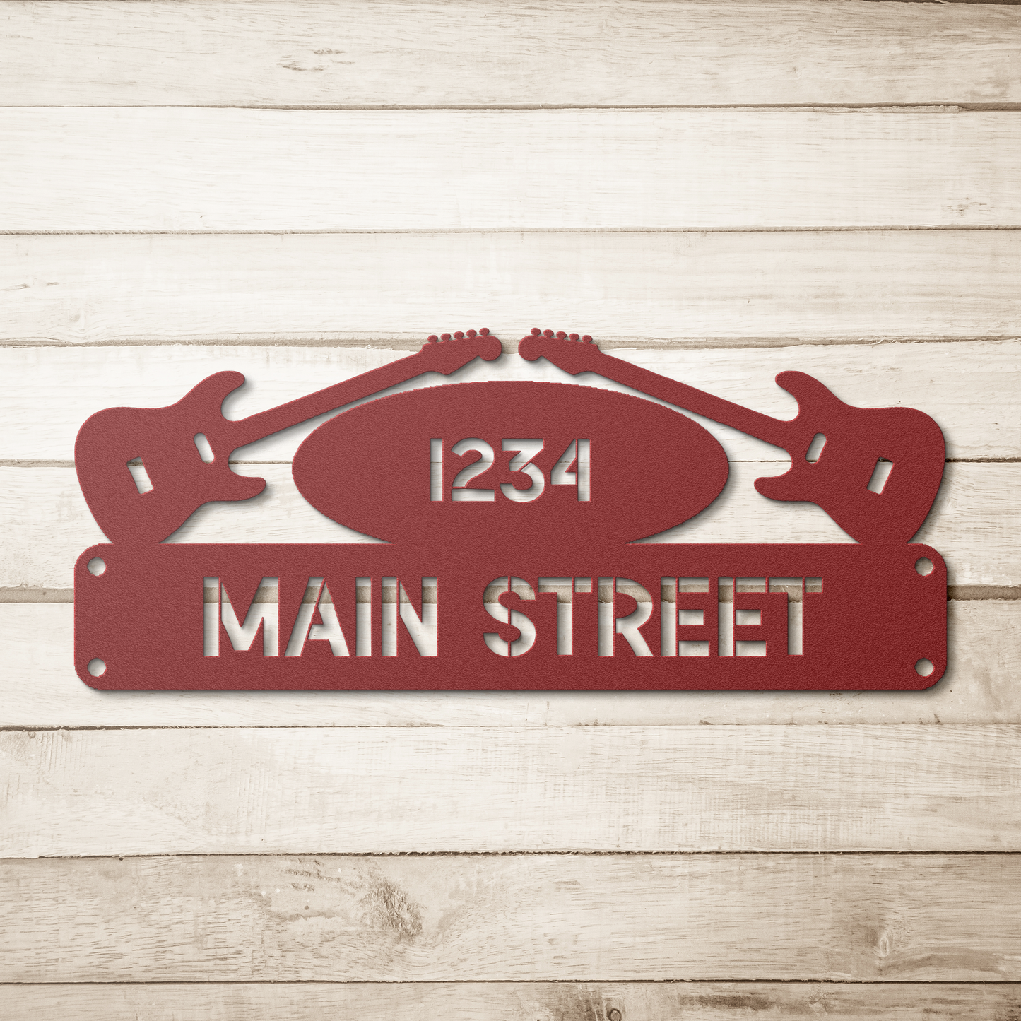 Guitar_Metal_Address_Sign_Red_Simple_Wood_BKGD_Mockup.png