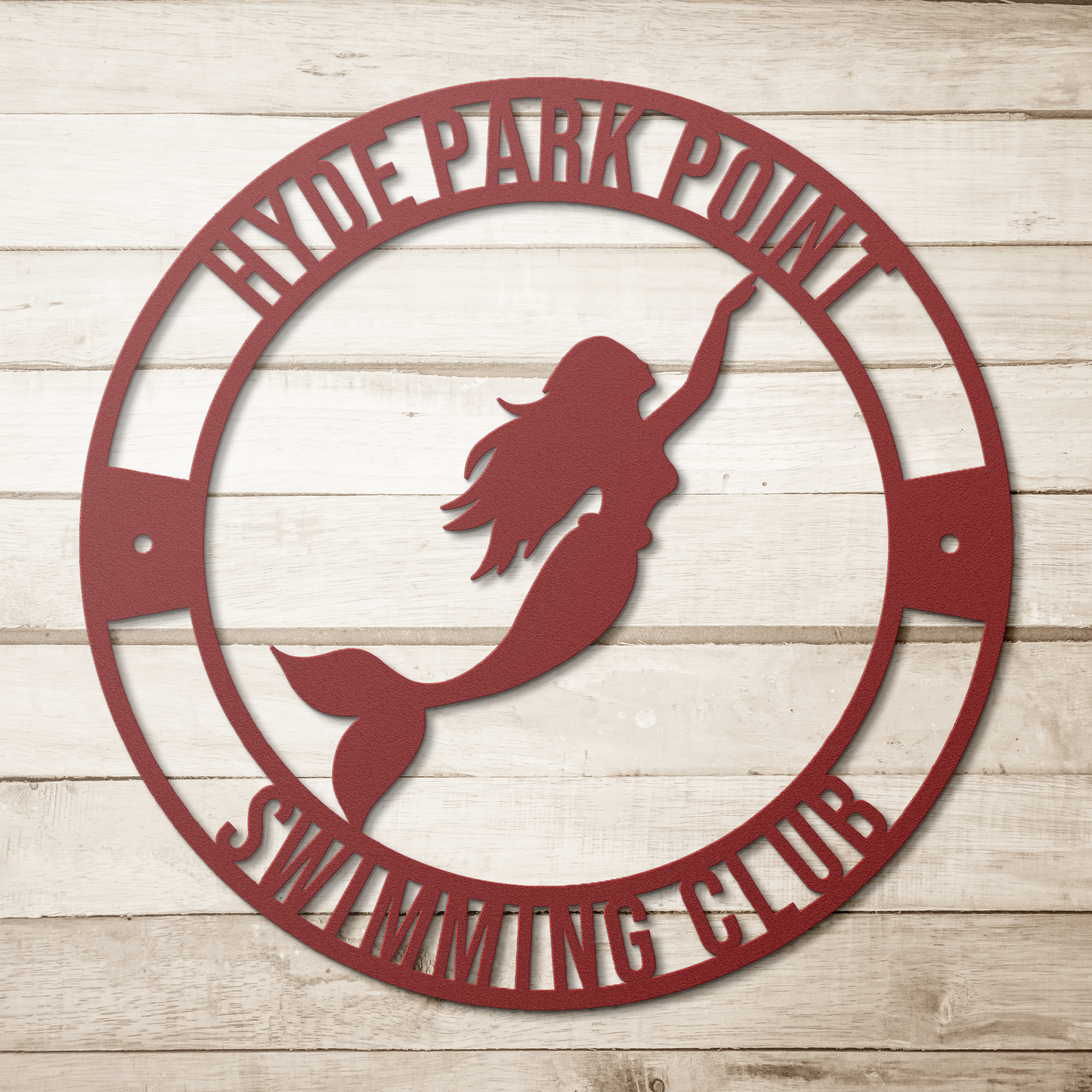 Mermaid_Metal_Sign_Red_Simple_Wood_BKGD_Mockup.png